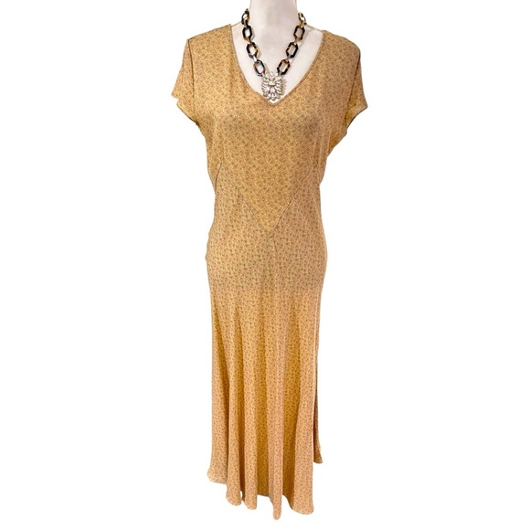 Sundance SILK Golden tan Women's floral midi Dress Size 8 - Picture 2 of 8